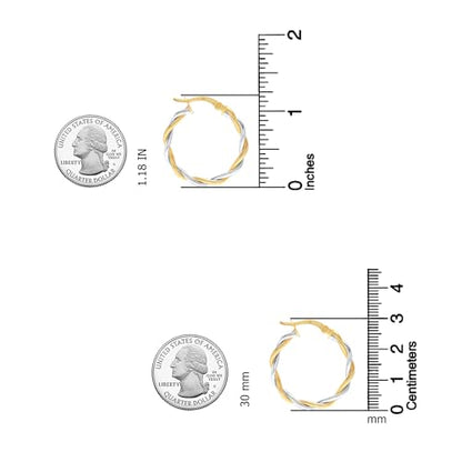 LeCalla Real 925 Sterling Silver Textured Two-Tone Three-Tone 14K Gold Plated Lightweight Italian Design Hoop Earrings for Women Diameter 25,30,40,45,50mm - color: Two-Tone Small-30mm