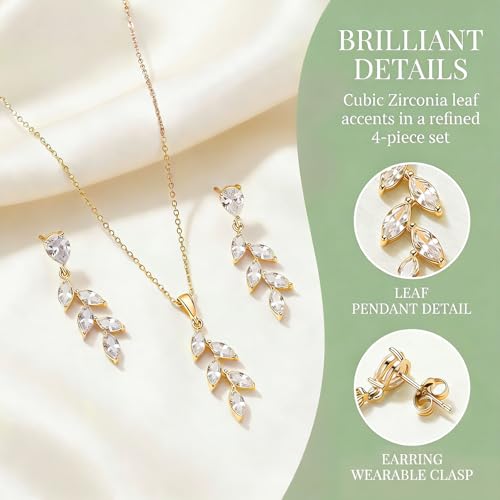 DHQH Bridesmaid Necklace Earrings Set Gifts I Couldn't Say I DO Without You Cubic Zirconia Leaf Pendant Necklace Bridesmaid Proposal Gift Set of 4 6 - color: gold-leaf