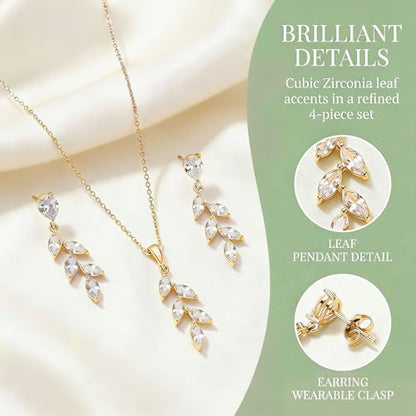 DHQH Bridesmaid Necklace Earrings Set Gifts I Couldn't Say I DO Without You Cubic Zirconia Leaf Pendant Necklace Bridesmaid Proposal Gift Set of 4 6 - color: gold-leaf