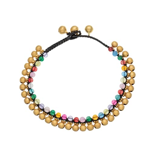 Jingling Round Stone Brass Anklet Bracelet Handmade Boho Ankle Bracelets for Women Minimalist Jewelry - color: color stone