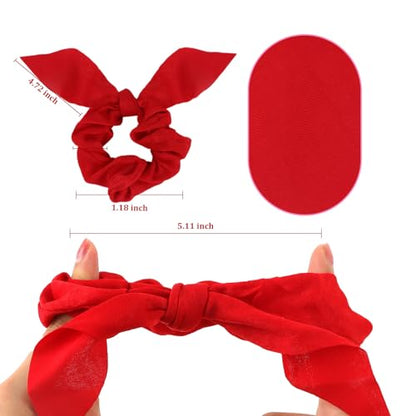 20 Pack Satin Hair Accessories for Women - Bow Scrunchies, Bunny Ear Hair Ties with Tails for Thick Hair and Girls - color: Red
