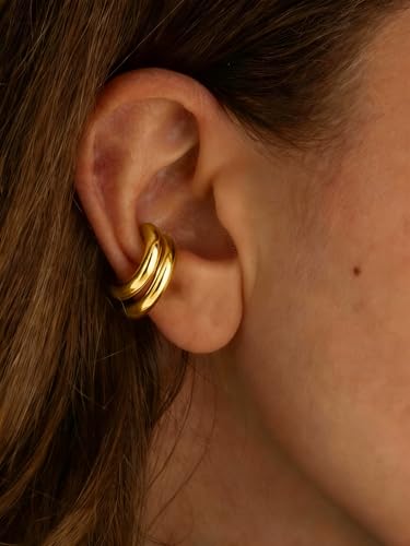 MUMREUES Chunky Ear Cuffs Non Piercing for Women 14K Gold Plated Cuff Earring Trendy Clip on Cartilage Helix Earrings Fake Earring Jewelry Gift - color: Gold
