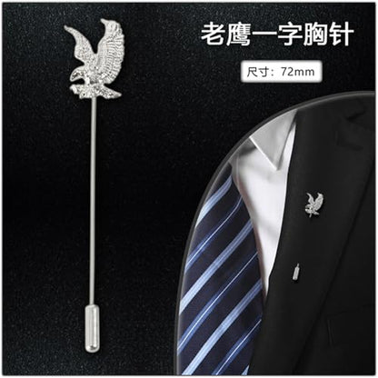 Dreuyet Simple Gold Silver Plated Long Brooch Pins with Cute Animal Antlers Leaves Plant Bees Rabbits Rose Flower Feather Brooch Jewelry for Women Men Elegant Suit Collar Lapel Pin - style: Eagle