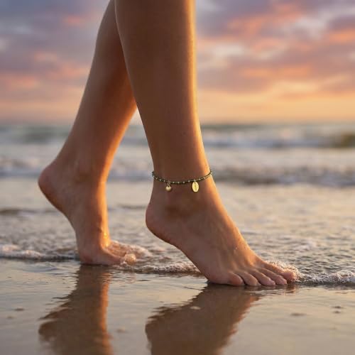 Womens Hematite Anklet, Handmade Foot Chain, Elastic Beach Chakra Jewelry - color: Ank-6