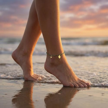 Womens Hematite Anklet, Handmade Foot Chain, Elastic Beach Chakra Jewelry - color: Ank-6