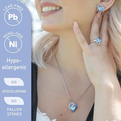 Leafael Necklace Gift Set for Women, Infinity Love Birthstone Heart Pendant with Matching Earrings and Bracelet, for Mom and Wife, Silver Plated - color: 03-Set-March & December-Light Sapphire Blue