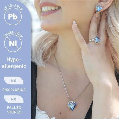 Leafael Necklace Gift Set for Women, Infinity Love Birthstone Heart Pendant with Matching Earrings and Bracelet, for Mom and Wife, Silver Plated - color: 03-Set-March & December-Light Sapphire Blue