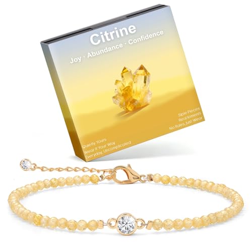 Raicegs Anklets for Women Handmade Beach Boho Ankle Bracelet 3mm Natural Stone Beaded Ankle Bracelet 14K Gold Plated Zircon Pendant Adjustable Crystal Gemstone Anklet Jewelry Gift for Her - color: Citrine