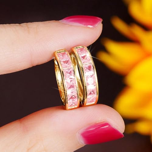 Fashionable Hoop Earrings with Princess Square Cubic Zirconia for Women - color: E6097