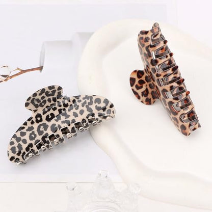 2Pcs Leopard Print Hair Claw Clips Large Non-Slip Hair Clips for Women Thick Thin Hair Cute Hair Clips for Women Ideal Gift for Birthday Holiday Friends Family and Teachers - color: Leopard Print