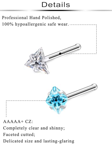 Hypoallergenic Nose Rings Studs 18G & 20G Surgical Steel Nose Studs L Shaped Nostril Piercing Jewelry with Cubic Zirconia for Women & Men - color: 18g,straight,crystal