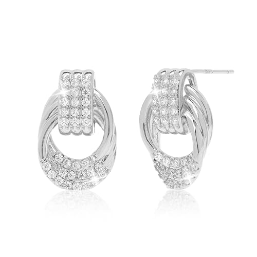Jean Beau Chunky Gold Stud Earrings for Women Trendy Gold Plated Dangle Drop Prom Birthday Fashion Office Jewelry Gift - color: Silver CZ