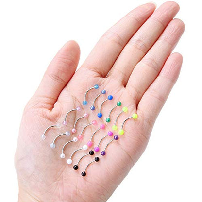 18pcs 20g Surgical Steel Tiny Curved Eyebrow Barbell Navel Small Belly Button Ring Piercing Jewelry for Women Men - color: 18pcs, 20g, 10mm(3/8")
