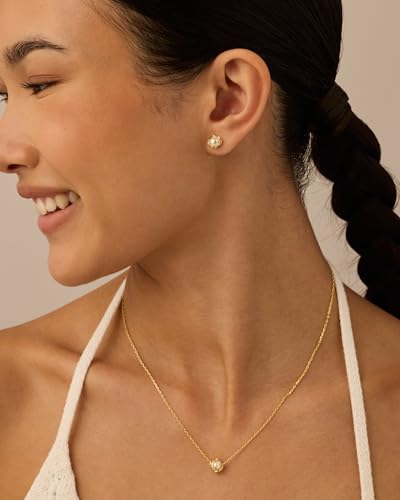 PAVOI 14K Gold Plated Caged Pearl Jewelry Set for Women, Necklace & Earring | Round Shell Pearl Earring and Necklace Jewelry Set, Gold Pearl Set with Pendant Necklace and Stud Earrings - color: Yellow Gold