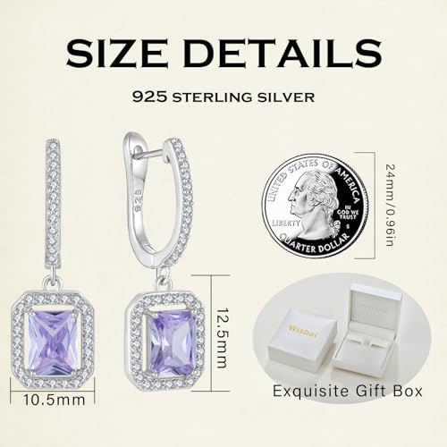 Women's Solitaire Dangle Drop Earrings 925 Sterling Silver Pure Square Huggie Earrings Hoop Dangle Drop Earrings Jewelry Gift - color: 06-alexandrite-Jun