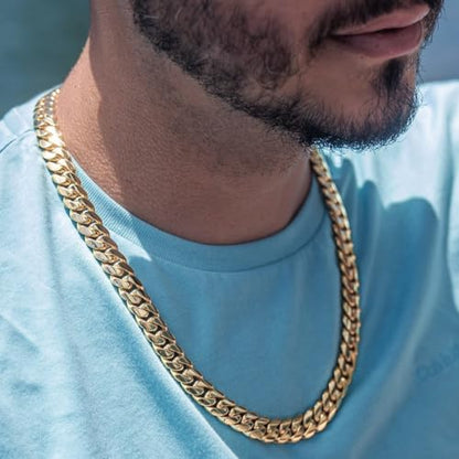 CG&KYGG 12MM 14K Gold Plated Cuban Link Bracelet for Men, Chunky 316L Stainless Steel Chain Necklace for Women, Gift for Birthday & Holiday(Delicate Package, Double Safety Clasp with 14K Stamp) - style: 12mm 14k gold necklace