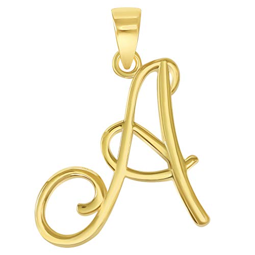 Jewelry America Solid 14k Yellow Gold Elegant Script Letter Cursive Initial Pendant - A to Z - style: pendants