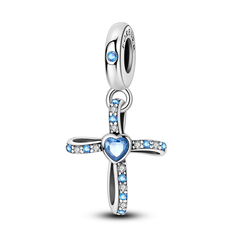 HONGRUI 925 Sterling Silver Charm for Bracelets Fashion Women Jewelry Gift - color: Blue Cross