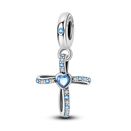 HONGRUI 925 Sterling Silver Charm for Bracelets Fashion Women Jewelry Gift - color: Blue Cross
