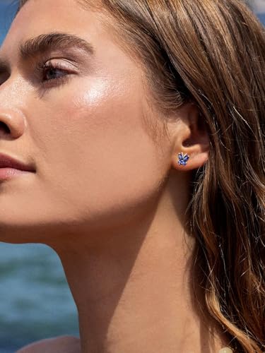 Suplight Butterfly Stud Earrings 925 Sterling Silver 14K Gold Brithstone Earrings for Women Brithstone Jewelry Gifts - color: 09.September ( Sapphire), size: Silver