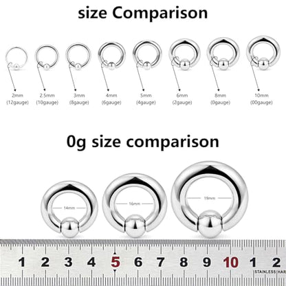 12G 10G 8G 6G 4G 2G 0G 00G Large Septum Rings Gauges Earrings Hoops 316L Surgical Steel Spring Action Captive Bead PA Ring CBR Septum Nose Rings Piercing Jewelry for Women Men - color: Silver, size: 0G=8mm Inner Dia: 9/16" (14mm)