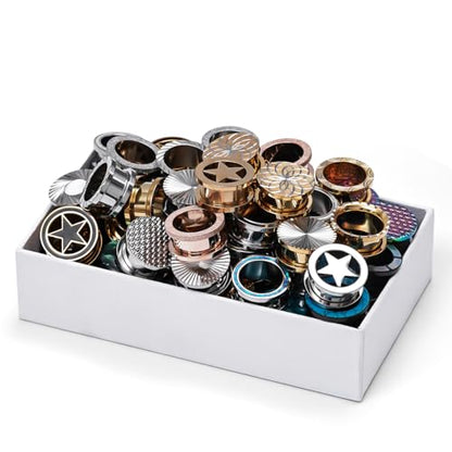 COOEAR Screw Fit Ear Gauges Flesh Plugs, 10 Pairs Random Styles Plugs Tunnels, Stainless/Glass/Stone/Acrylic Ear Piercing Stretchers Expander. - color: MH5, size: 25 mm
