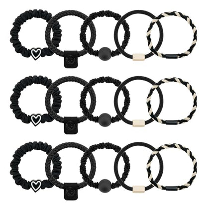 QIUTIMIY 15 Pcs No Damage Hair Ties Thick Hair Elastic Rubber Bands Hair Accessories Scrunchies Seamless for Women - color: Style 21