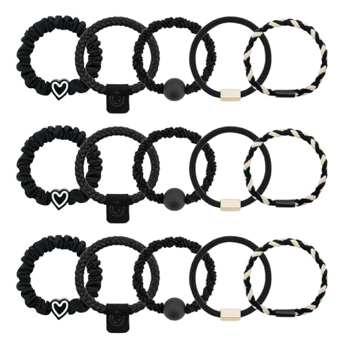 QIUTIMIY 15 Pcs No Damage Hair Ties Thick Hair Elastic Rubber Bands Hair Accessories Scrunchies Seamless for Women - color: Style 21