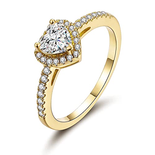MDFUN Luxurious 18k Gold Plated Cubic Zirconia Wedding Engagement Rings Eternity Bridal Band Halo Rings - color: C-gold plated