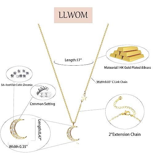 LLWOM Gold Necklace for Women-14k Gold Plated Infinity Necklace Star Of David Necklace Evil Eye Cross Pendants Heart Dainty Gold Necklace For Women - color: Gold-DaintyMoonStar