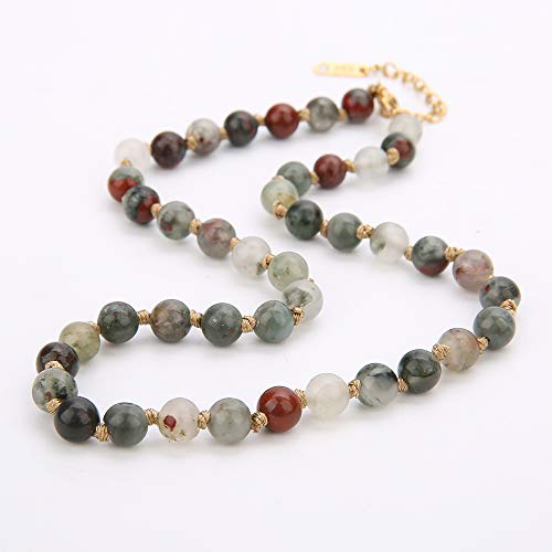 Semi Precious Stone Beaded Choker Necklace 14K Gold Plated Natural Stone Double Strand Necklace Layered Short Necklaces - color: Bloodstone