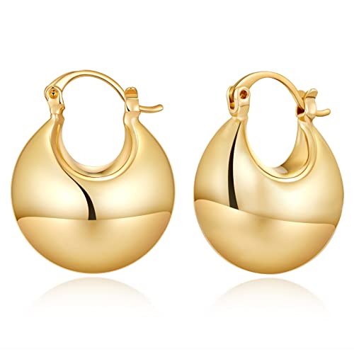 FAMARINE Chunky Thick Hoop Earrings for Women Gold Hoops Huggie Earrings for Men Gift - color: Dome Hoop