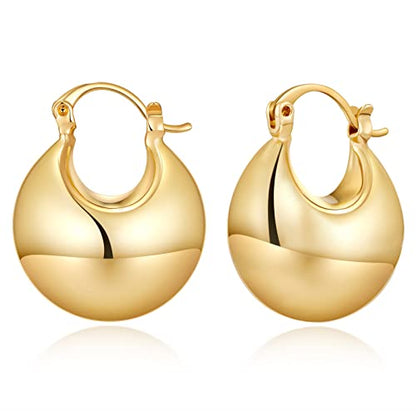 FAMARINE Chunky Thick Hoop Earrings for Women Gold Hoops Huggie Earrings for Men Gift - color: Dome Hoop