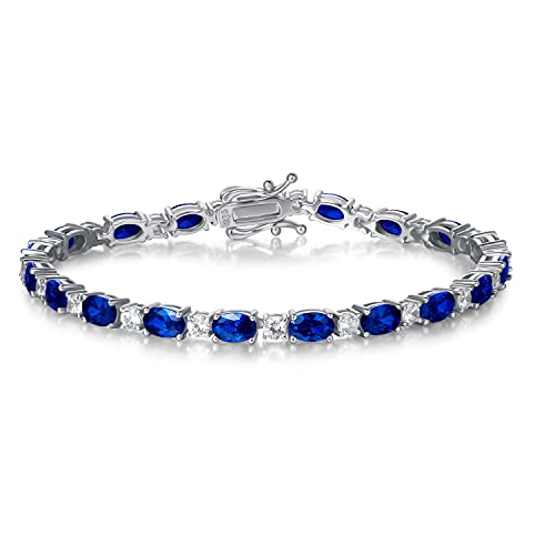 FANCIME Glamour Radiance Sterling Silver Birthstone Tennis Bracelets 7" | Charm Fine Jewelry Birthday Gifts for Women - color: Sapphire