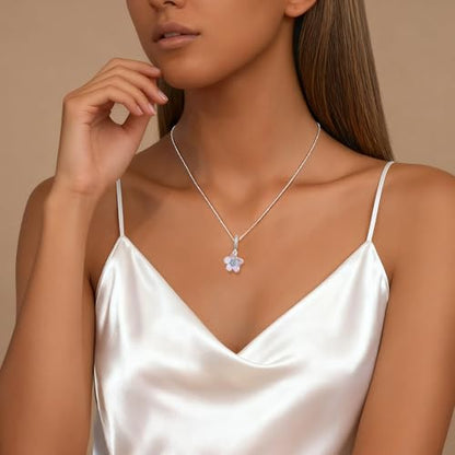 925 Sterling Silver Dainty Necklaces for Women Pendant Jewelry Gift for Her | Hypoallergenic Ocean Animal Love Cherry Blossom Jewelry, Ideal Valentine Birthday Christmas Graduation Gift for Wife Mom - color: Gold-Tone Aqua Cherry Blossom