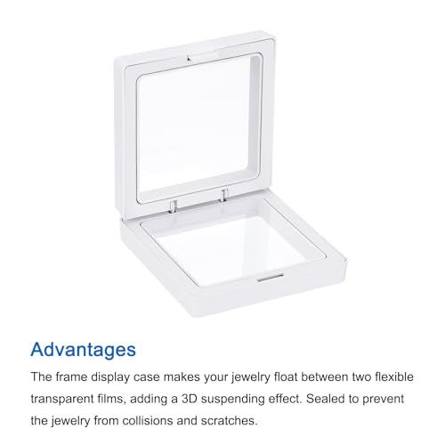 MECCANIXITY Floating Frame Display Holder Stand 3D Jewelry Display Box 2.76 x 2.76 x 0.79 Inch White for Ring Necklace Bracelet Earring Pack of 2 - color: White, size: 2.76 x 2.76 x 0.79 inch
