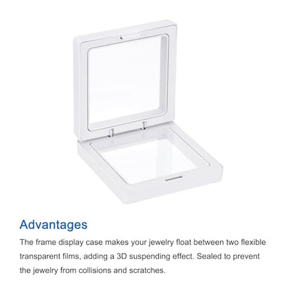 MECCANIXITY Floating Frame Display Holder Stand 3D Jewelry Display Box 2.76 x 2.76 x 0.79 Inch White for Ring Necklace Bracelet Earring Pack of 2 - color: White, size: 2.76 x 2.76 x 0.79 inch