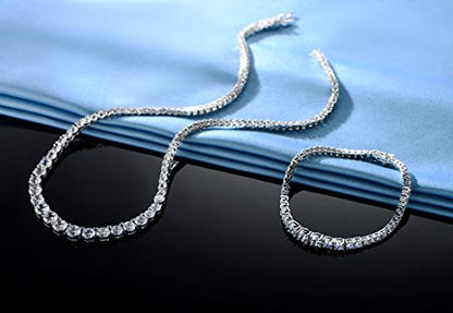 18K White Gold Plated Tennis Necklace/Bracelet/Earrings/Band Ring Sets Hypoallergenic Jewelry Pack of 4 - color: 3 Set Pcs White