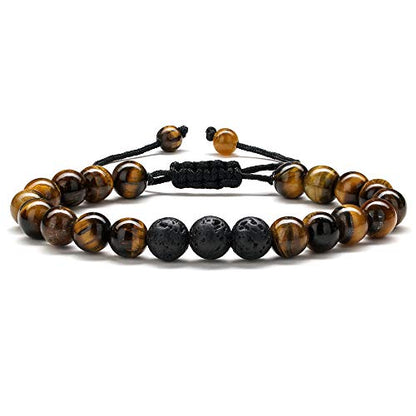 M MOOHAM Mens Bracelet - Beaded Natural Stone 8mm Tiger Eye Matte Agate Lava Rock Bracelets for Men Teen Boys Grandpa Dad Birthday Gifts Jewelry - style: Tiger eye Lava Rock Bracelet