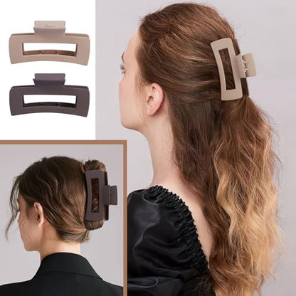 8 Pcs Large Hair Claw Clips 4.1 Inch Non-slip Big Square Matte Hair Claws for Women, Strong Hold Banana Clip for Thick Thin Hair(White/Brown) - color: White/Brown