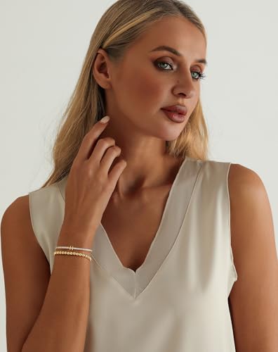 14K Gold Plated Bracelets for Women Dainty Tennis Initial Bracelet Trendy Beaded Stackable Charm Bracelets Layered Waterproof Bracelet Dainty Bracelet for Women Jewelry Gifts - style: H