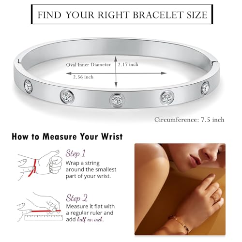 Friendship Love Bracelet for Women, 18K Gold Plated Titanium Steel Cuff - color: Silver, size: Zircon 7.5''