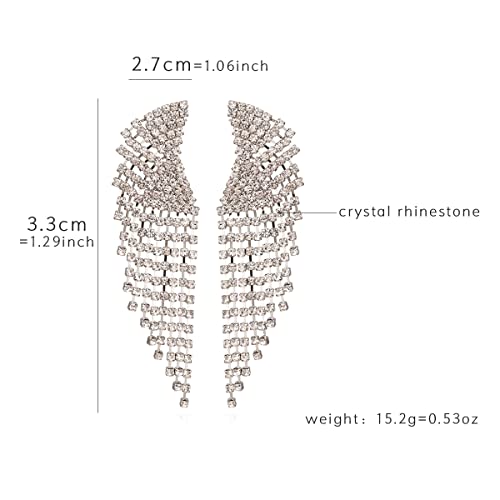 Silver Rhinestone Crystal Bridal Chandelier Long Tassels Dangle Earrings for Wedding - color: silver-4