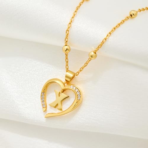 Cicy Bell Womens Heart Initial Necklace 18k Gold Plated | Personalized Letter Pendant, 17.7'' with 2'' Extender - color: Style 2-X-Gold