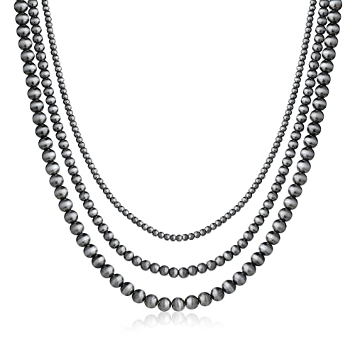Navajo Pearl Necklace Western Jewelry for Women Cowgirl | Layered Western Necklaces Country Concert Choker Jewelry Gift - color: turquoise 1pcs (4mm+6mm+8mm)