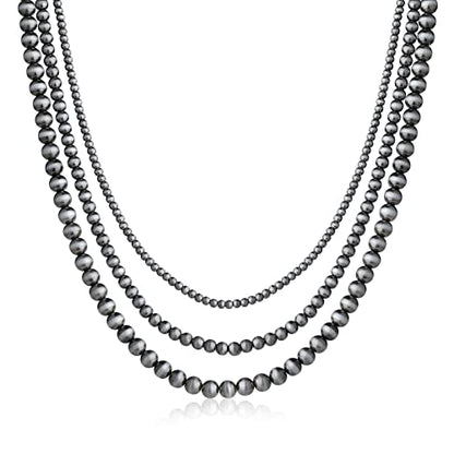 Navajo Pearl Necklace Western Jewelry for Women Cowgirl | Layered Western Necklaces Country Concert Choker Jewelry Gift - color: turquoise 1pcs (4mm+6mm+8mm)
