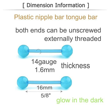 MODRSA 14g 16g Nipple Rings Tongue Rings 14 Gauge Surgical Steel Nipple Bar Barbell 14mm 16mm 18mm Silver Rose Gold Black Tongue Piercing Jewelry for Women Men - color: C2 - Plastic - Glow in Dark 16mm