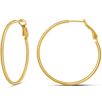 Amazon Essentials Sterling Silver or Gold plated Lightweight Paddle Back Hoop Earrings - color: Yellow Gold, size: 40 mm