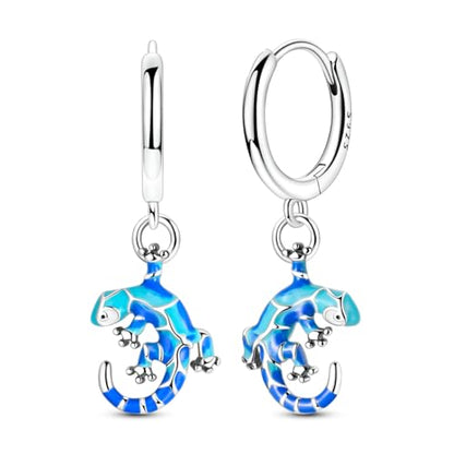 925 Sterling Silver Dangle Whale Shark Butterfly Bow Earrings for Women | Hypoallergenic Huggie Hoop Drop Cross Earrings for Sensitive Ears, Cubic Zirconia Statement Trendy Jewelry Birthday Gifts - color: Glazed Gecko Earring