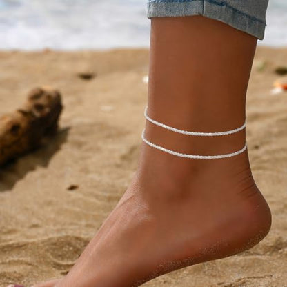 Sora Tuki Ankle Bracelets for Women Tennis Rhinestone Anklets for Women Butterfly Heart Star Cross Anklet Bracelet for Women Plus Size Anklet Bracelets for Big Ankle Beach Foot Jewelry - style: 1 - layered simple chain